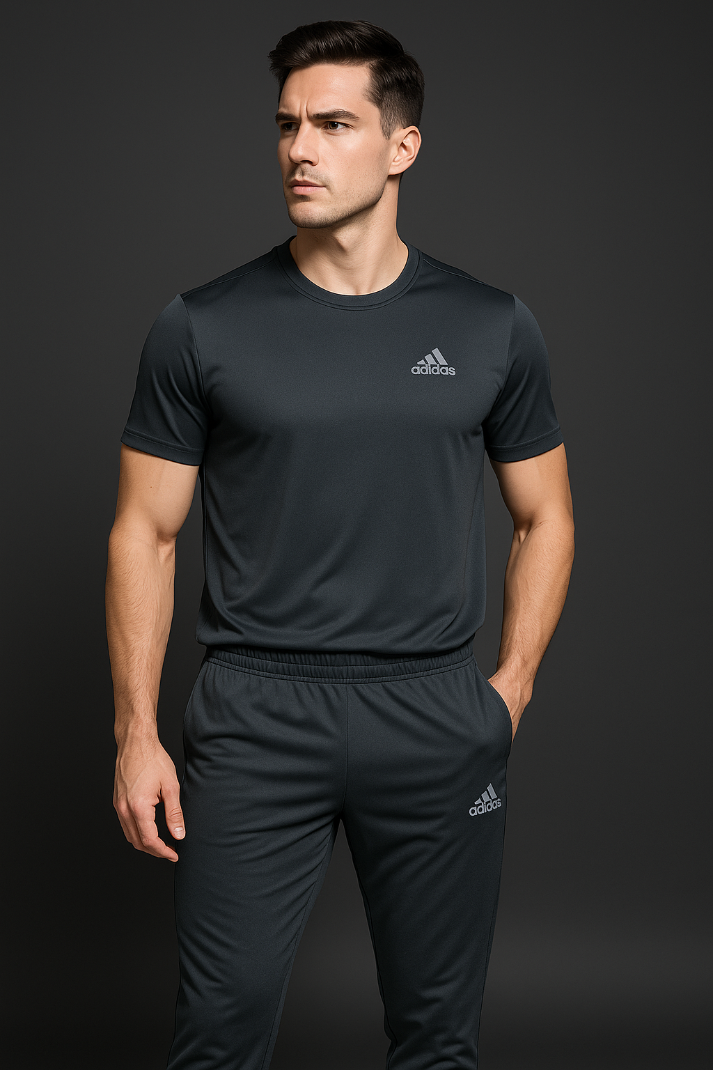Men’s Signature Adidas Charcoal Tracksuit Set