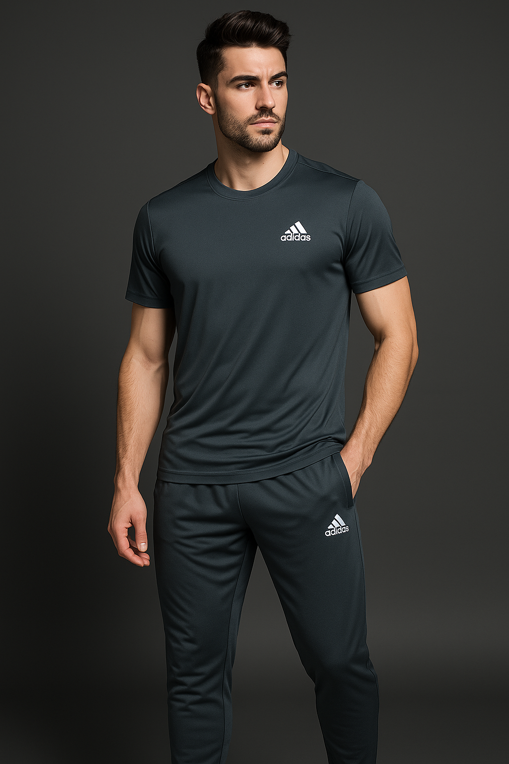 Men’s Signature Adidas Charcoal Tracksuit Set