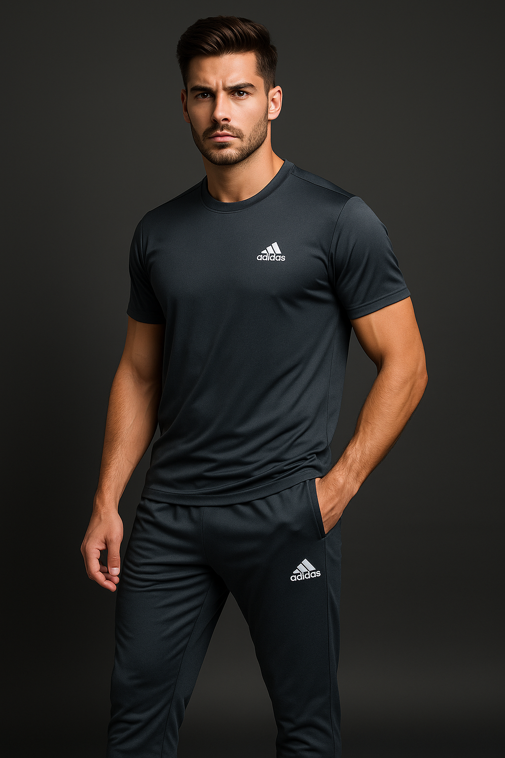Men’s Signature Adidas Charcoal Tracksuit Set